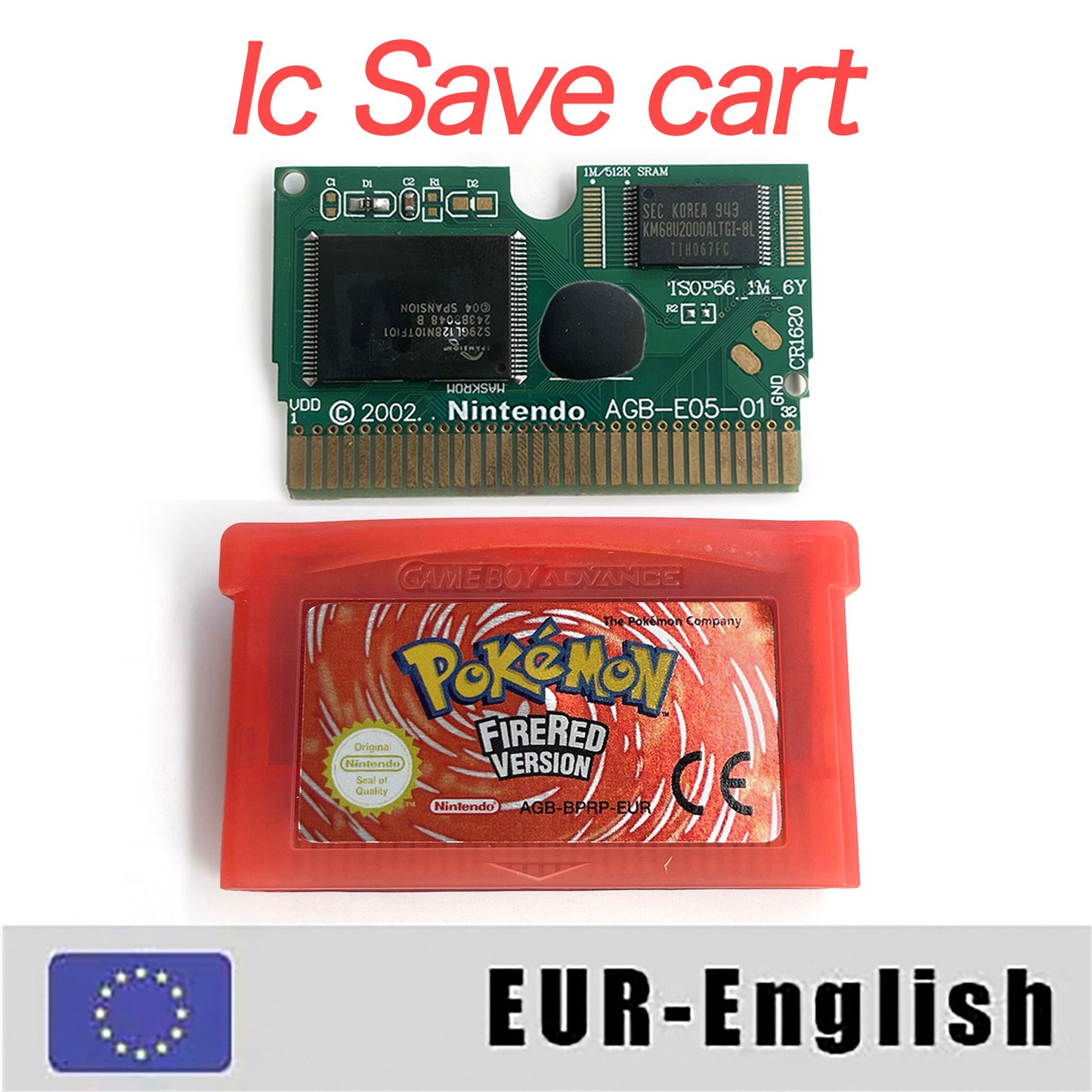 EUR English IC save 1 M flash cart pokemon firered version box with tray Nintendo game cartridge for gba game boy advance