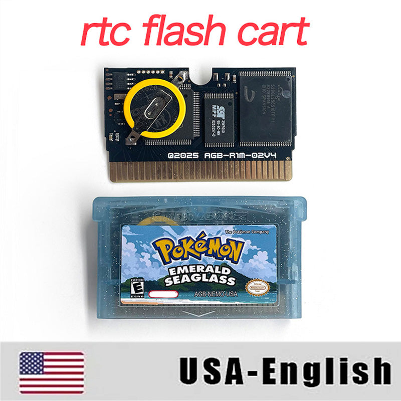 USA  English RTC Flash cart Pokemon emerald seaglass GBA Game Cartridge Video Game Console Card Rom Hack