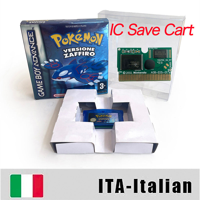 EUR ESP NOE FRA ITA IC save cart Nintendo Pokemon Emerald Ruby Leafgreen Sapphire Firered Metallic Holographic Box game cartridge for GBA