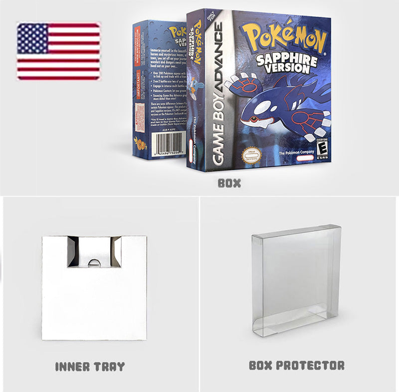 USA NOE FRA EUR ESP ITA Pokemon Emerald Ruby Leafgreen Sapphire Firered Nintendo Metallic Holographic BOX for GBA multiple languages