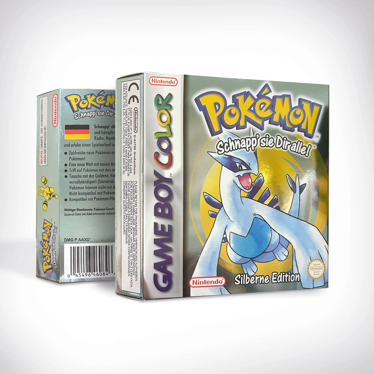 GBC game NOE German pokemon silver version RTC Flash cart Battery save Nintendo pokemon Silber cartridge tray box game boy color