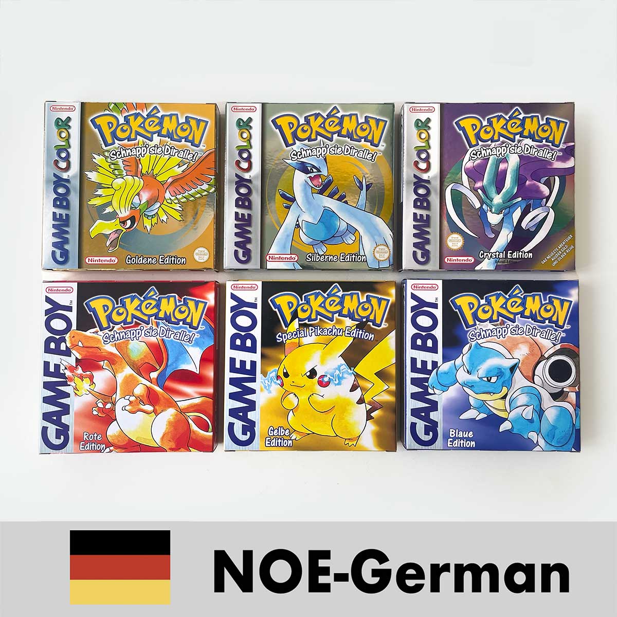 USA FRA NOE ESP ITA Pokemon Yellow Blue Red Crystal Silver Gold Green box and manual for GBC