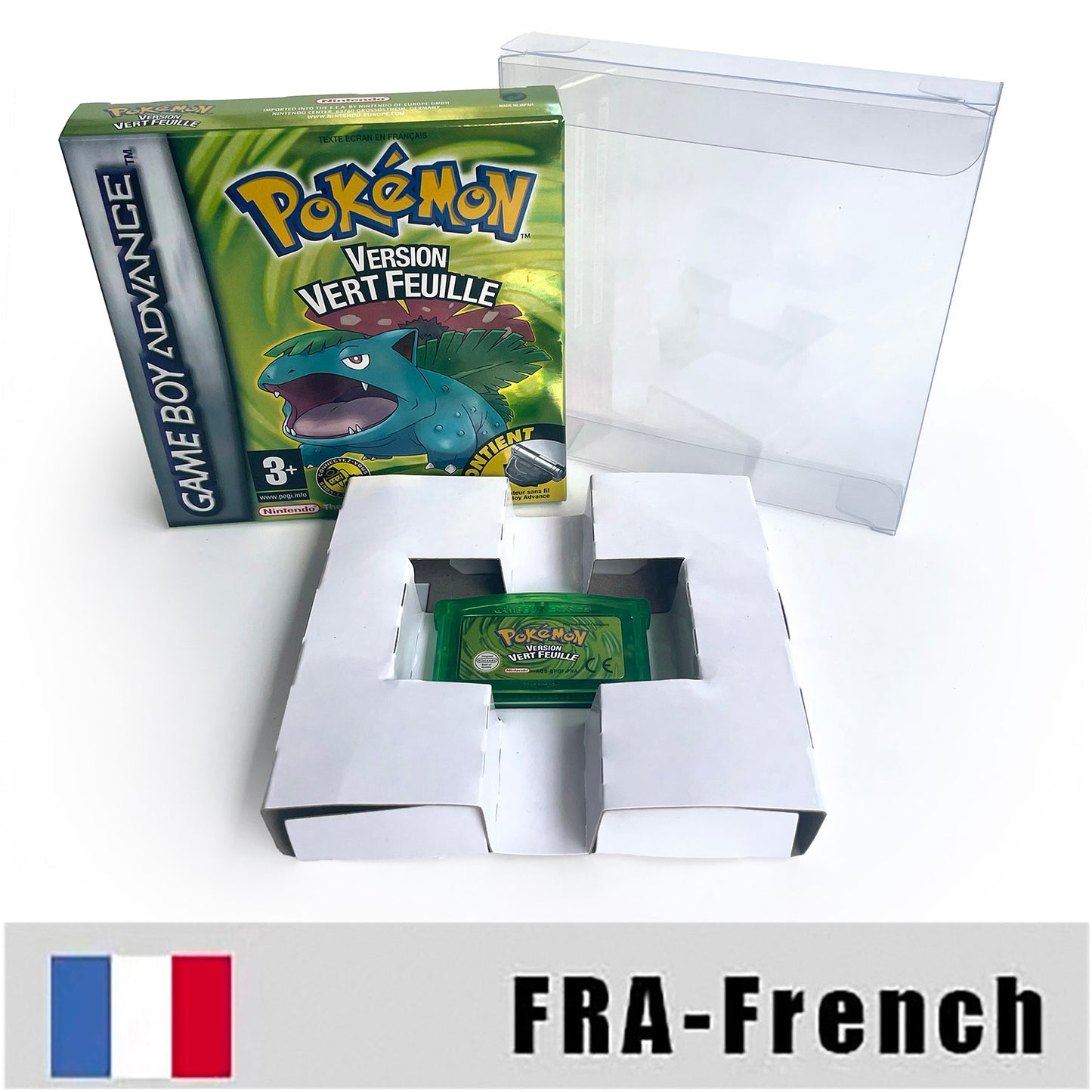 FRA French IC save 1 M flash cart pokemon feuille verte version box with tray Nintendo game cartridge for gba game boy advance